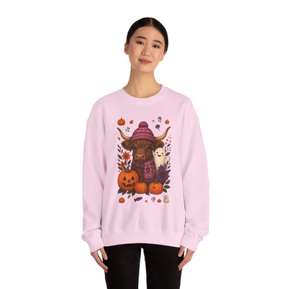 Highland Cow & Ghost Halloween Crewneck Sweatshirt