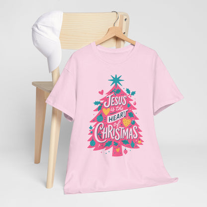 Jesus is the Heart of Christmas Pink Tree Tee