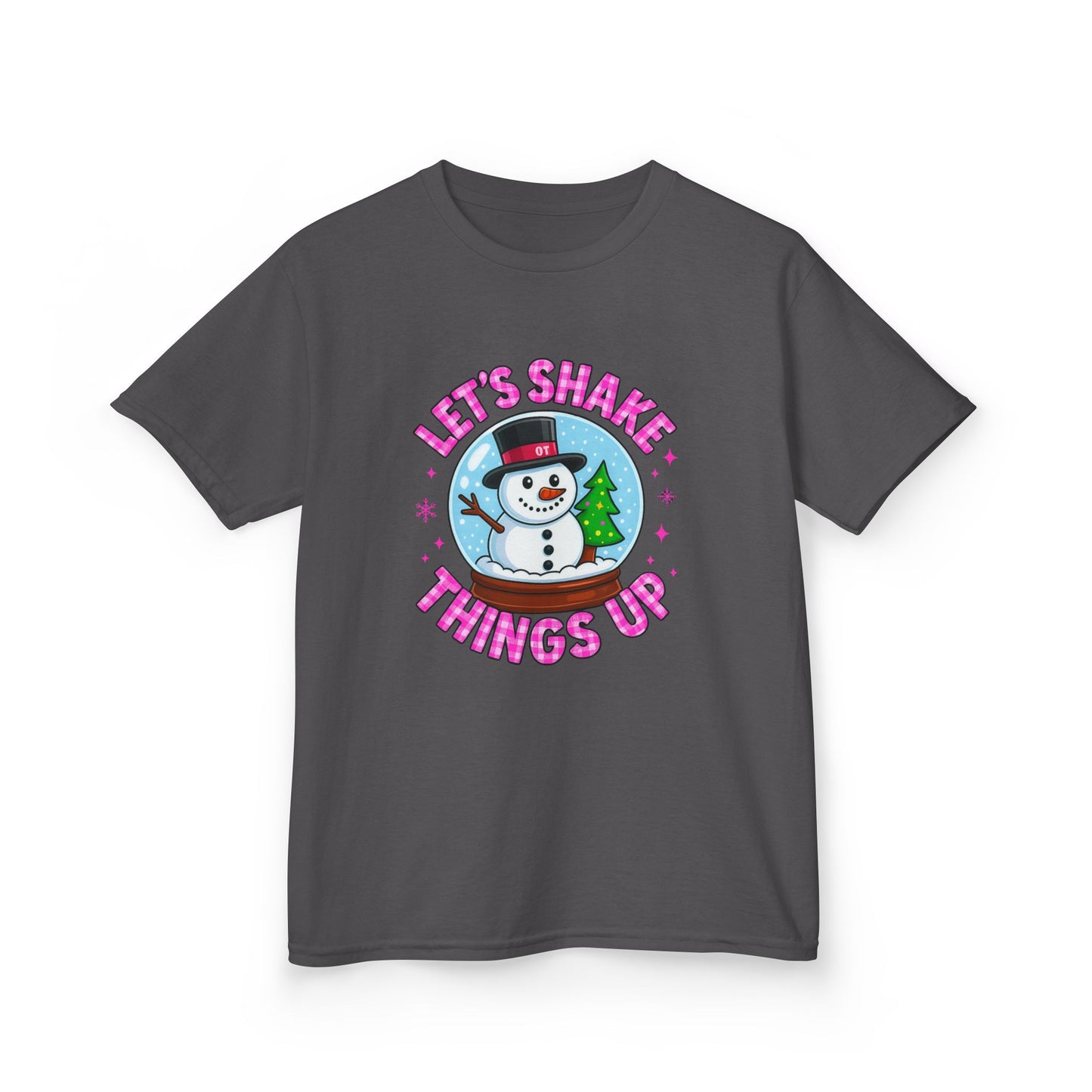 Shake Things Up! Snowman & Dino Christmas Kids Tee