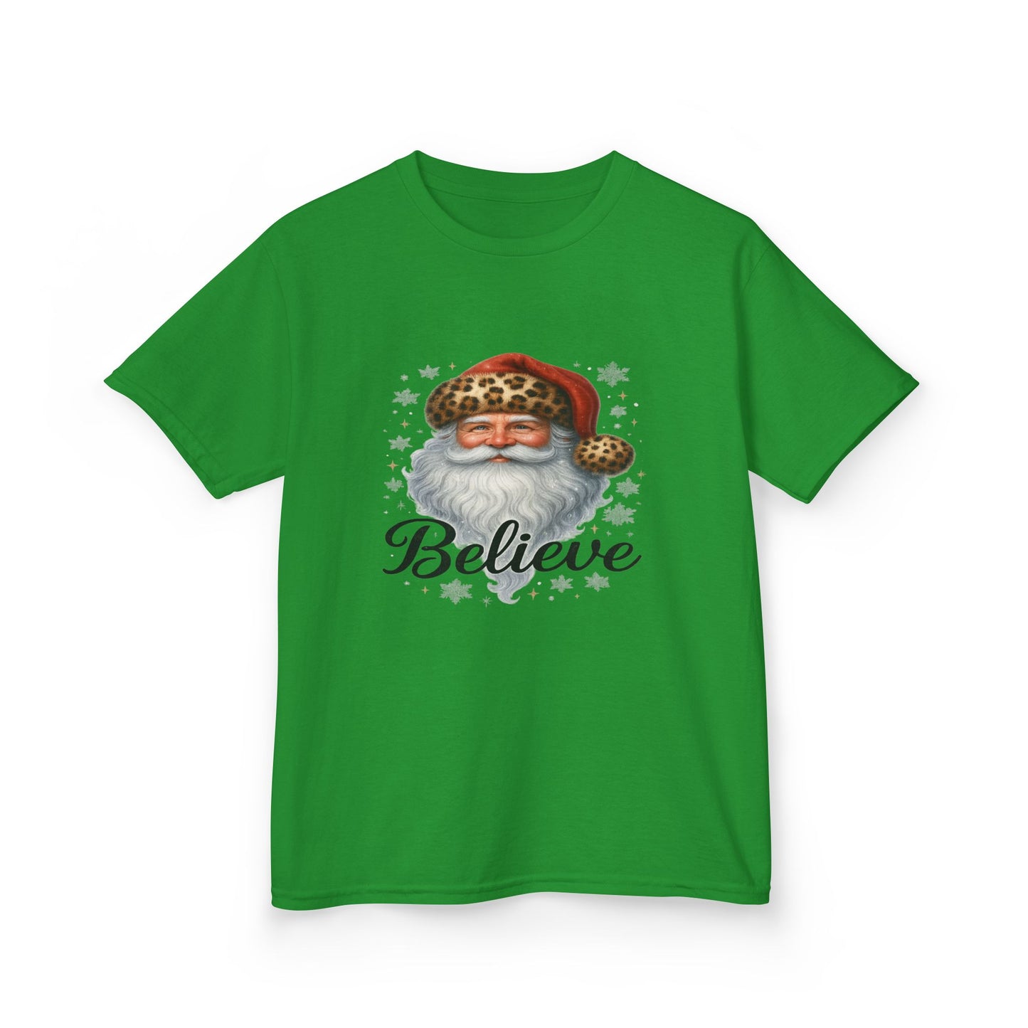 Leopard Print Santa 'Believe' Kids Christmas Tee