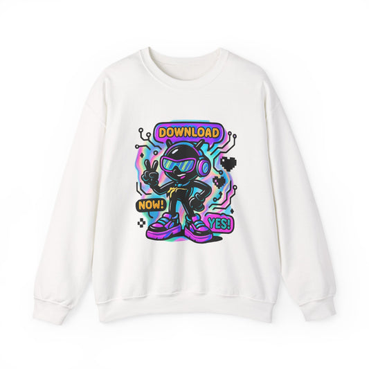 Retro Cyber Alien 'Download Now! Yes!' Crewneck Sweatshirt