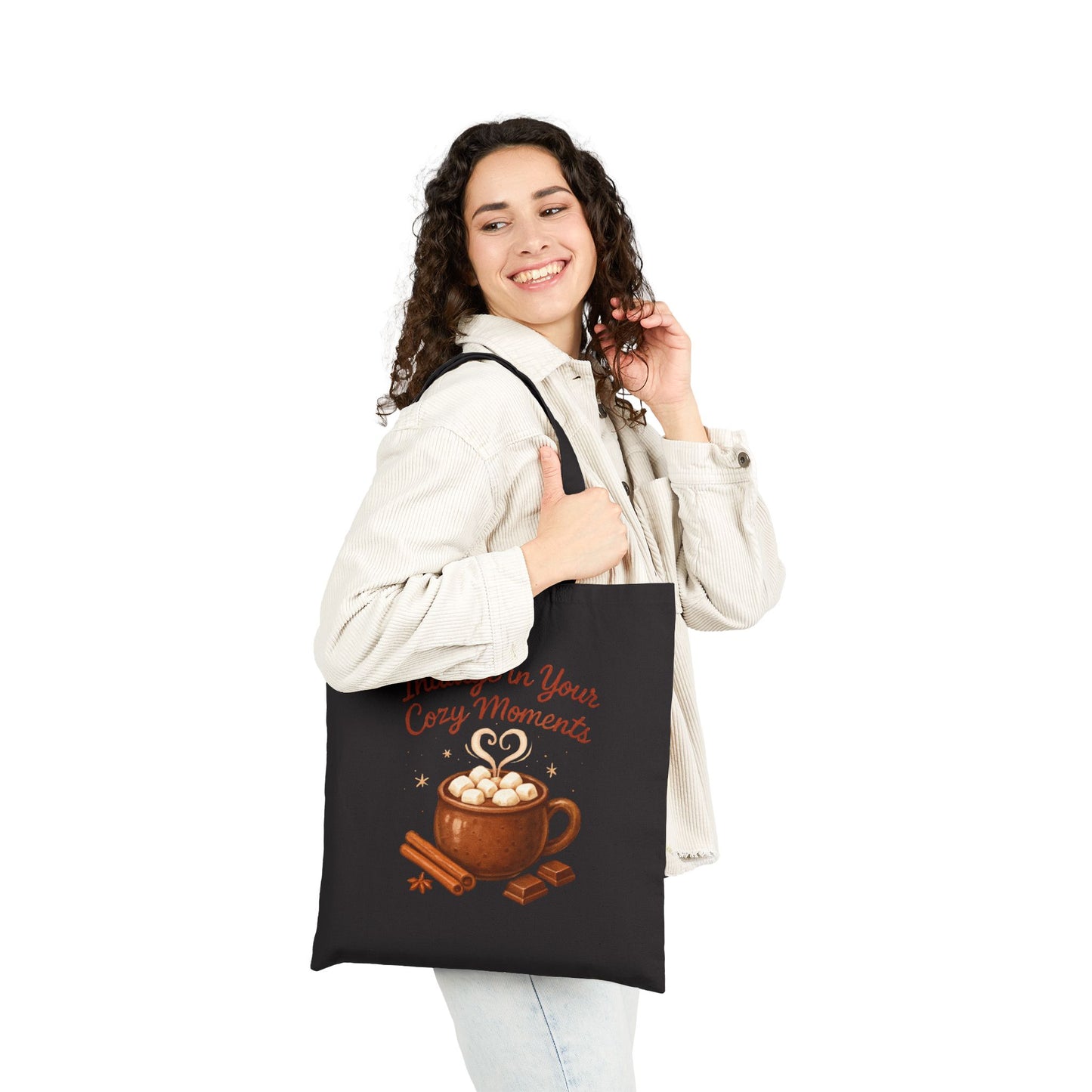 Cozy Moments Tote Bag — 'Indulge in Your Cozy Moments' Hot Cocoa Canvas Tote