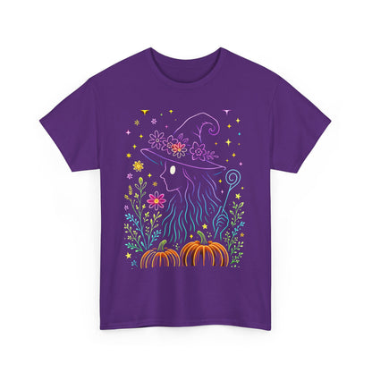🌙 Whimsical Witch Cat Tee – Magical Halloween Pumpkin Shirt