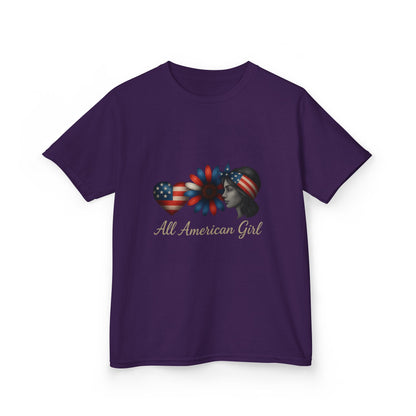 All American Girl Dinosaur Tee - Patriotic Kids Shirt