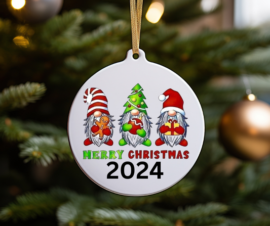 Gnome Merry Christmas Double Sided Round Ceramic Ornament