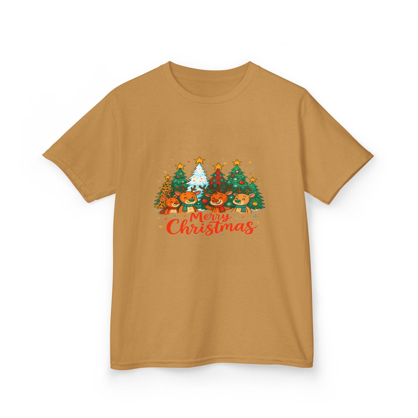 Merry Christmas Reindeer & Dino Trees Kids Tee