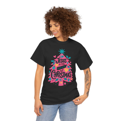 Jesus is the Heart of Christmas Pink Tree Tee
