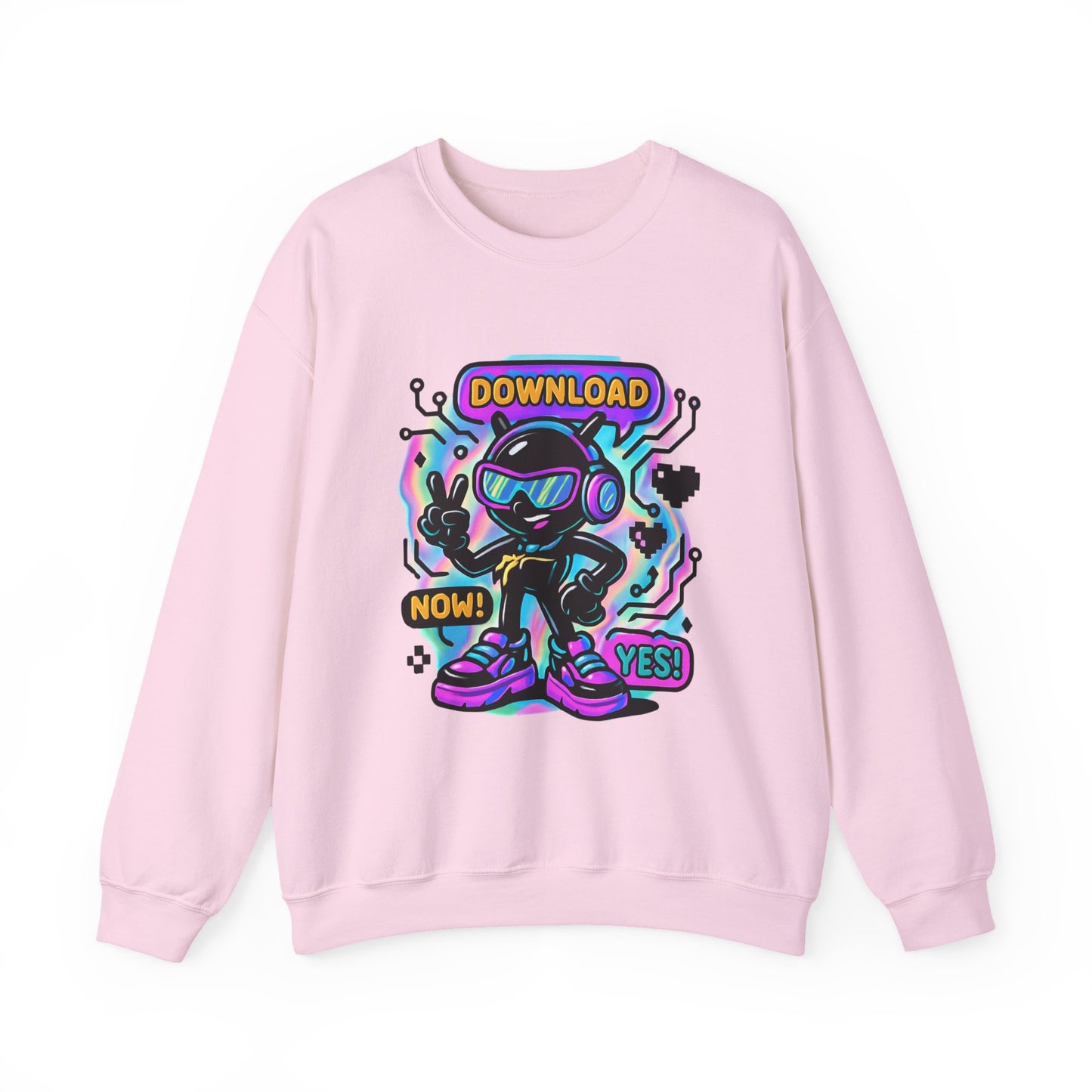 Retro Cyber Alien 'Download Now! Yes!' Crewneck Sweatshirt