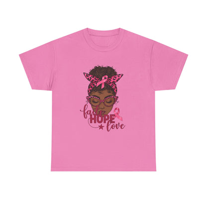 Hope Love Faith Black Woman Pink Ribbon Tee