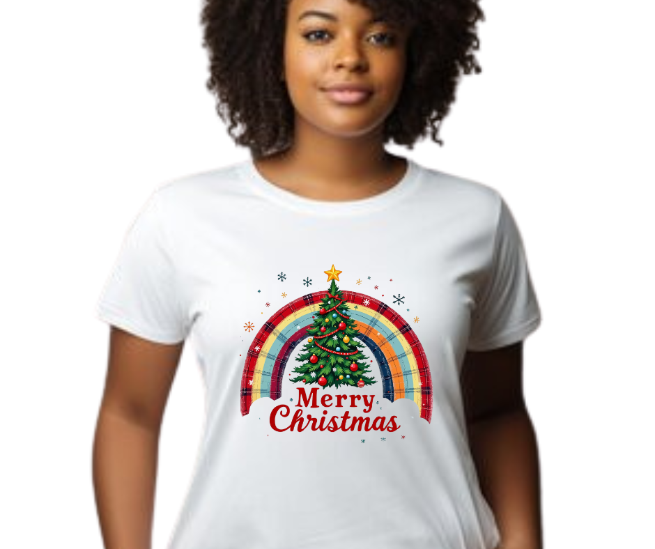 Rainbow Merry Christmas Adult T-Shirt