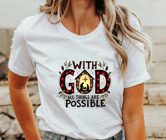 With God All Things Are Possible Adult Christmas T-Shirt