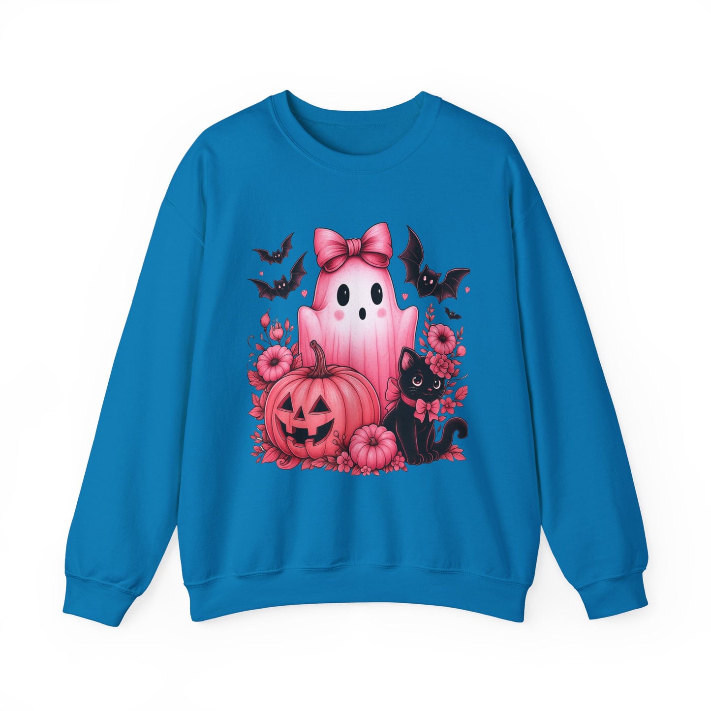 Pink Ghost & Pumpkin Halloween Crewneck Sweatshirt