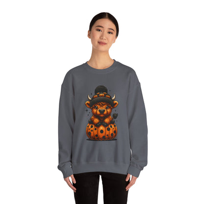 Halloween Cow Calf in Pumpkin Crewneck Sweatshirt
