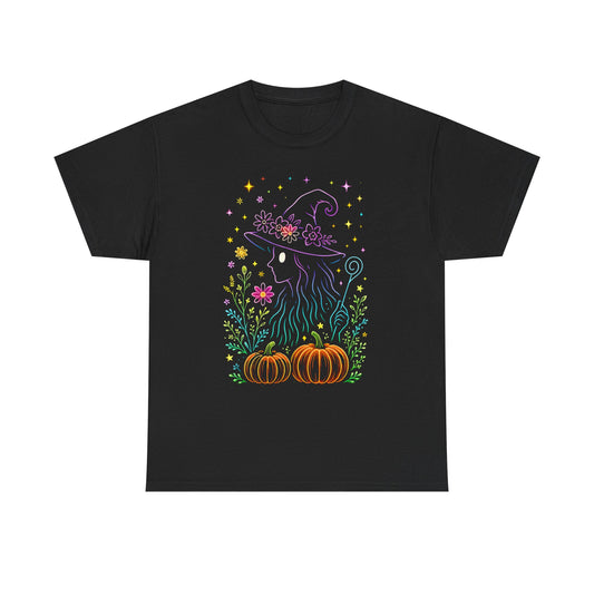 🌙 Whimsical Witch Cat Tee – Magical Halloween Pumpkin Shirt