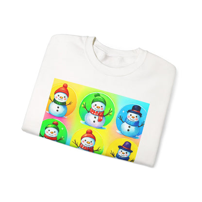 Snowmen Grid Crewneck Sweatshirt - Holiday Cartoon Style