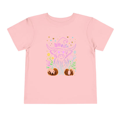 Toddler Tee Highland Cow Witch Hat Halloween Shirt