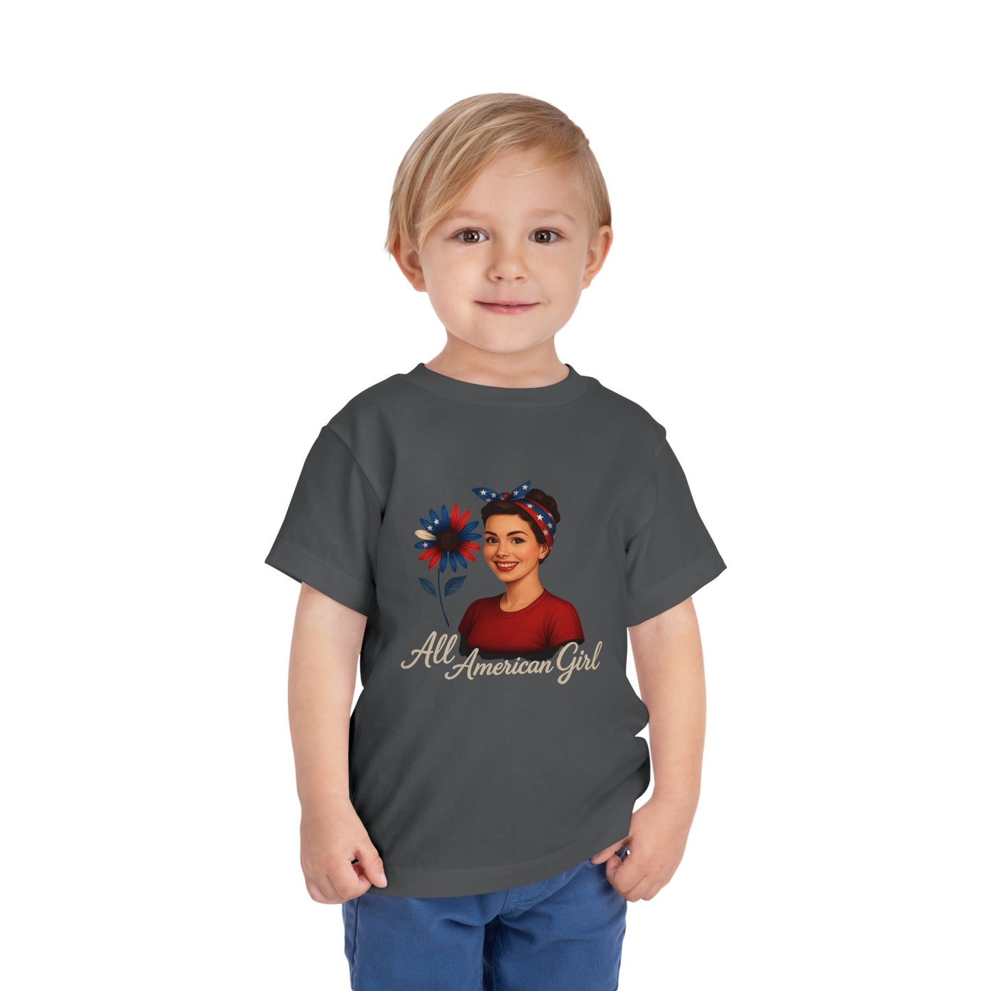 Toddler Tee All American Girl Patriotic Floral Shirt