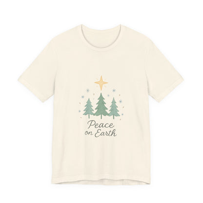 Peace on Earth Christmas Tee — Holiday Pine Tree Graphic Shirt