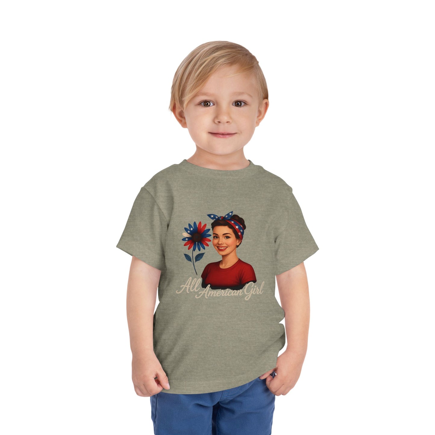 Toddler Tee All American Girl Patriotic Floral Shirt