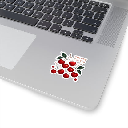 Cherry Coated Kiss-Cut Sticker — Retro Red Cherry Laptop Decal