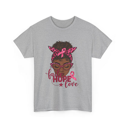 Hope Love Faith Black Woman Pink Ribbon Tee