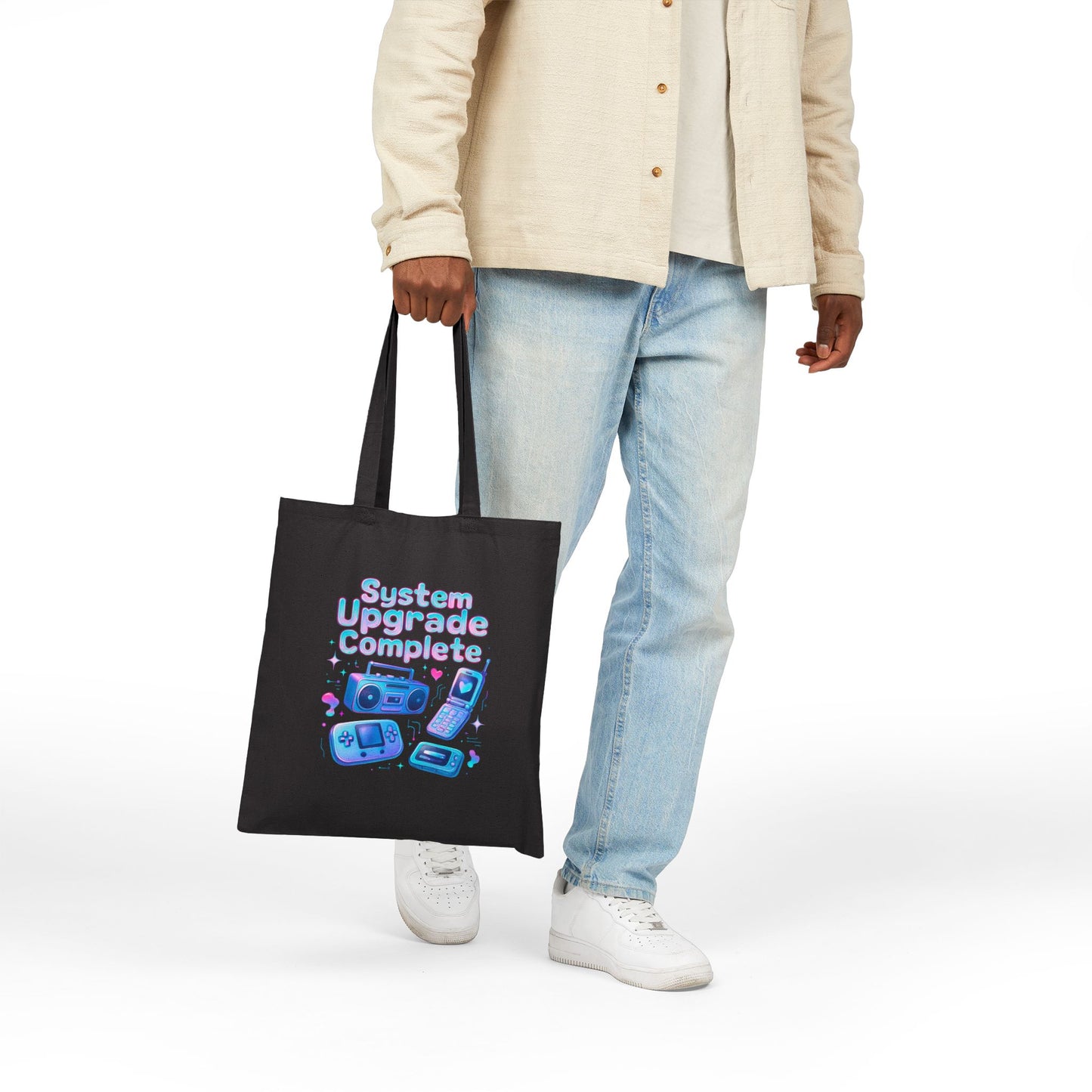 System Upgrade Complete Tote Bag — Retro Gaming Cotton Canvas Tote