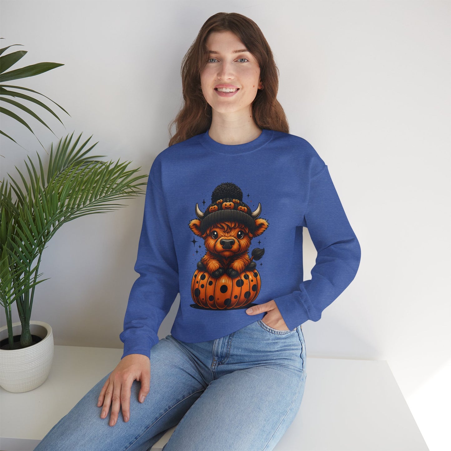 Halloween Cow Calf in Pumpkin Crewneck Sweatshirt