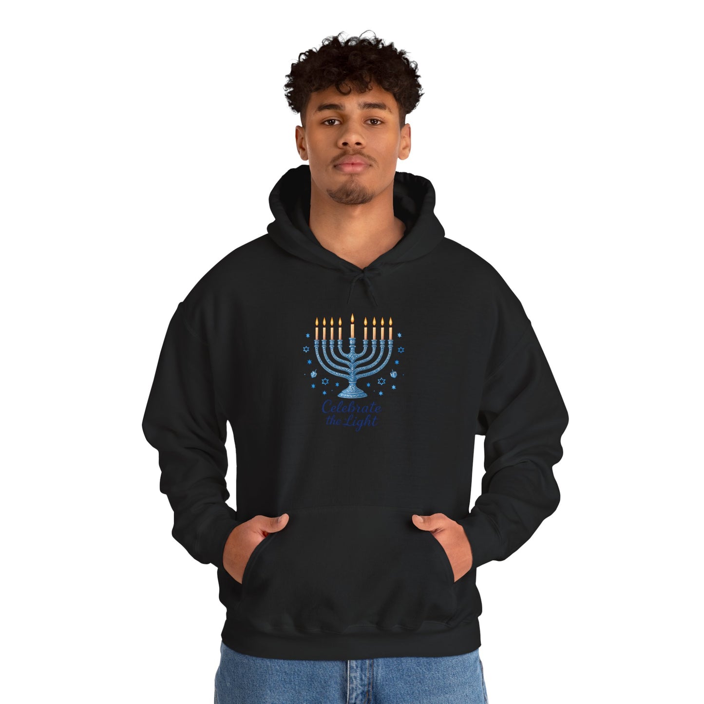 Hanukkah Menorah Hoodie - "Celebrate the Light" Holiday Sweatshirt