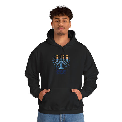 Hanukkah Menorah Hoodie - "Celebrate the Light" Holiday Sweatshirt