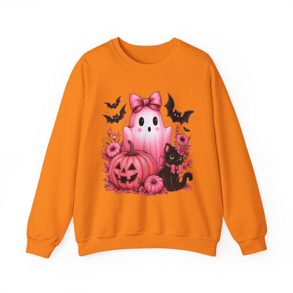 Pink Ghost & Pumpkin Halloween Crewneck Sweatshirt