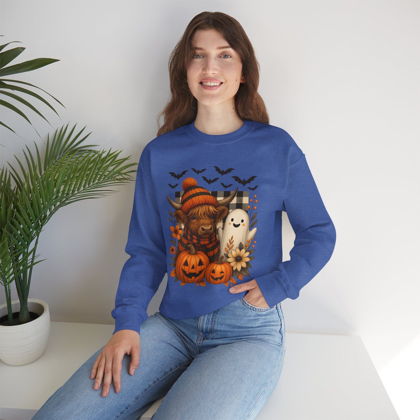 Happy Halloween Cow & Ghost Crewneck Sweatshirt