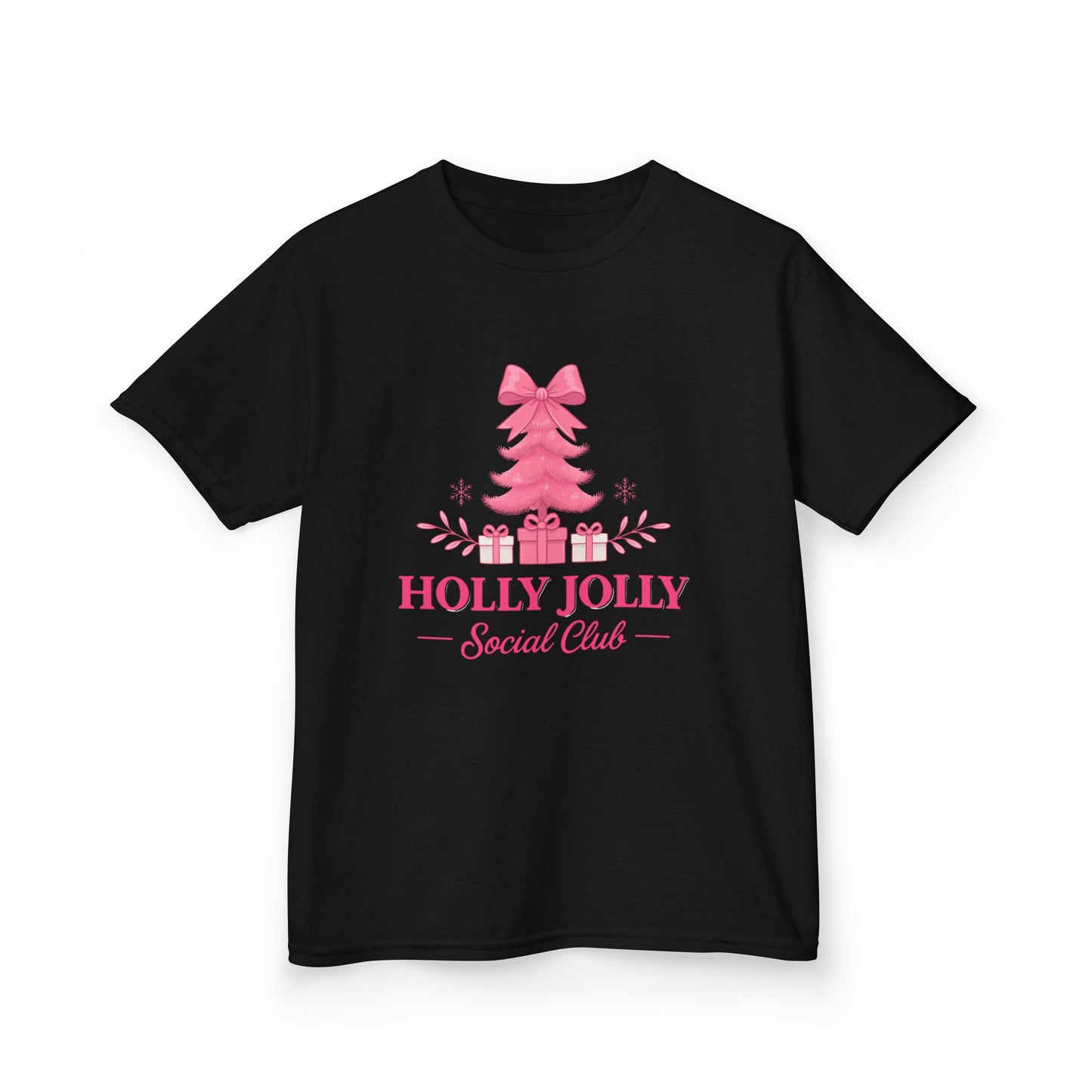 Holly Jolly Dino Christmas Tee - Pink Holiday Kids Shirt