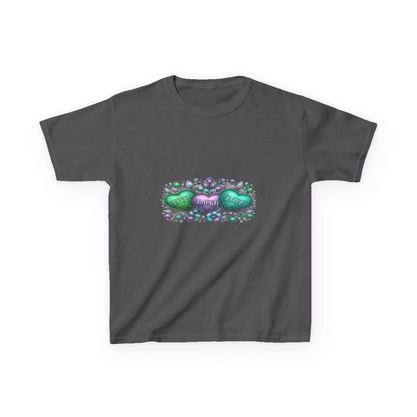 Live Laugh Love Dinosaur Heart Kids Christmas Tee