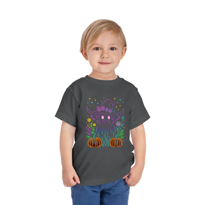 Toddler Tee Highland Cow Witch Hat Halloween Shirt