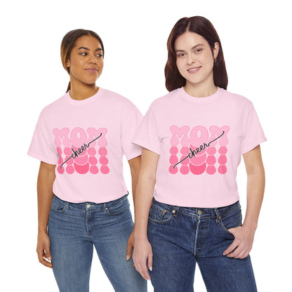 MOM Cheer – Pink Bubble Letter Spirit Tee