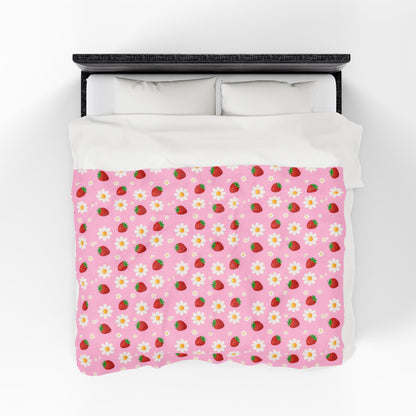 Cozy Strawberry Floral Blanket | Soft Plush Throw, Nursery Decor, Gift for Kids, Spring Home Accents, Cute Couch Cover