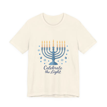 Hanukkah Menorah Tee — "Celebrate the Light" Holiday T‑Shirt