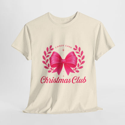 Christmas Tee with Pink Bow and Candy Cane Christmas Club Text