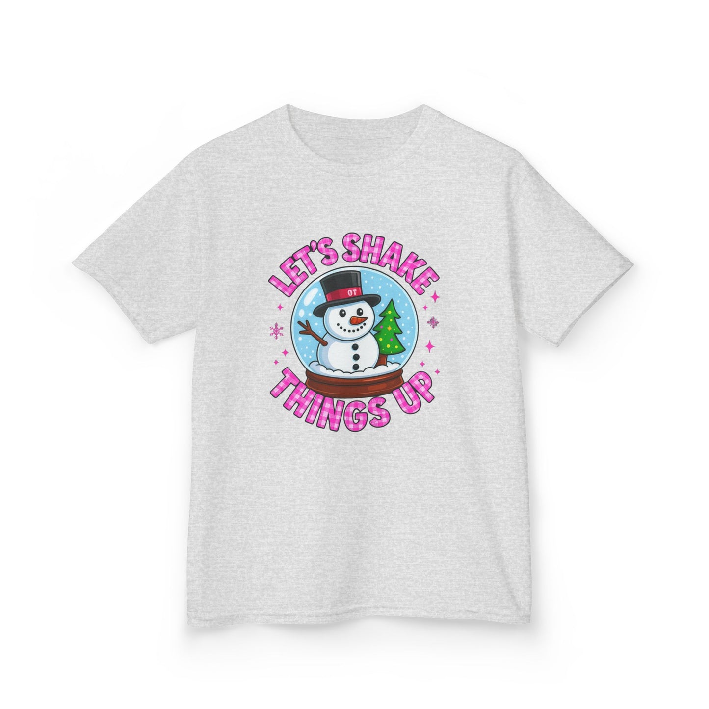 Shake Things Up! Snowman & Dino Christmas Kids Tee