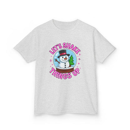 Shake Things Up! Snowman & Dino Christmas Kids Tee