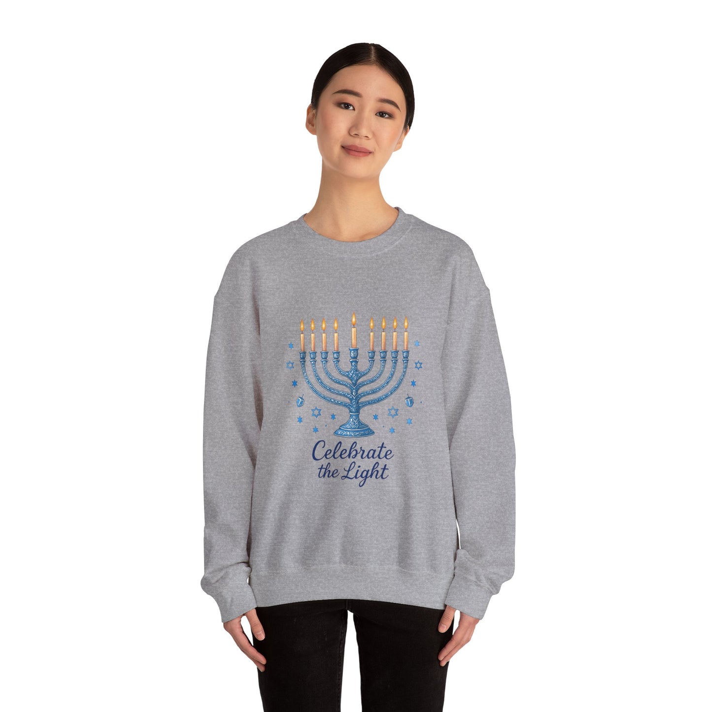 Hanukkah Menorah Sweatshirt - "Celebrate the Light" Holiday Crewneck