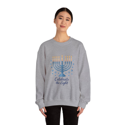Hanukkah Menorah Sweatshirt - "Celebrate the Light" Holiday Crewneck
