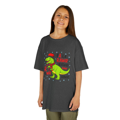 Holiday Dinosaur Kids Tee, Christmas Shirt, Fun Dinosaur T-Shirt, Kids Party Outfit, Cute Graphic Tee, Gift for Kids