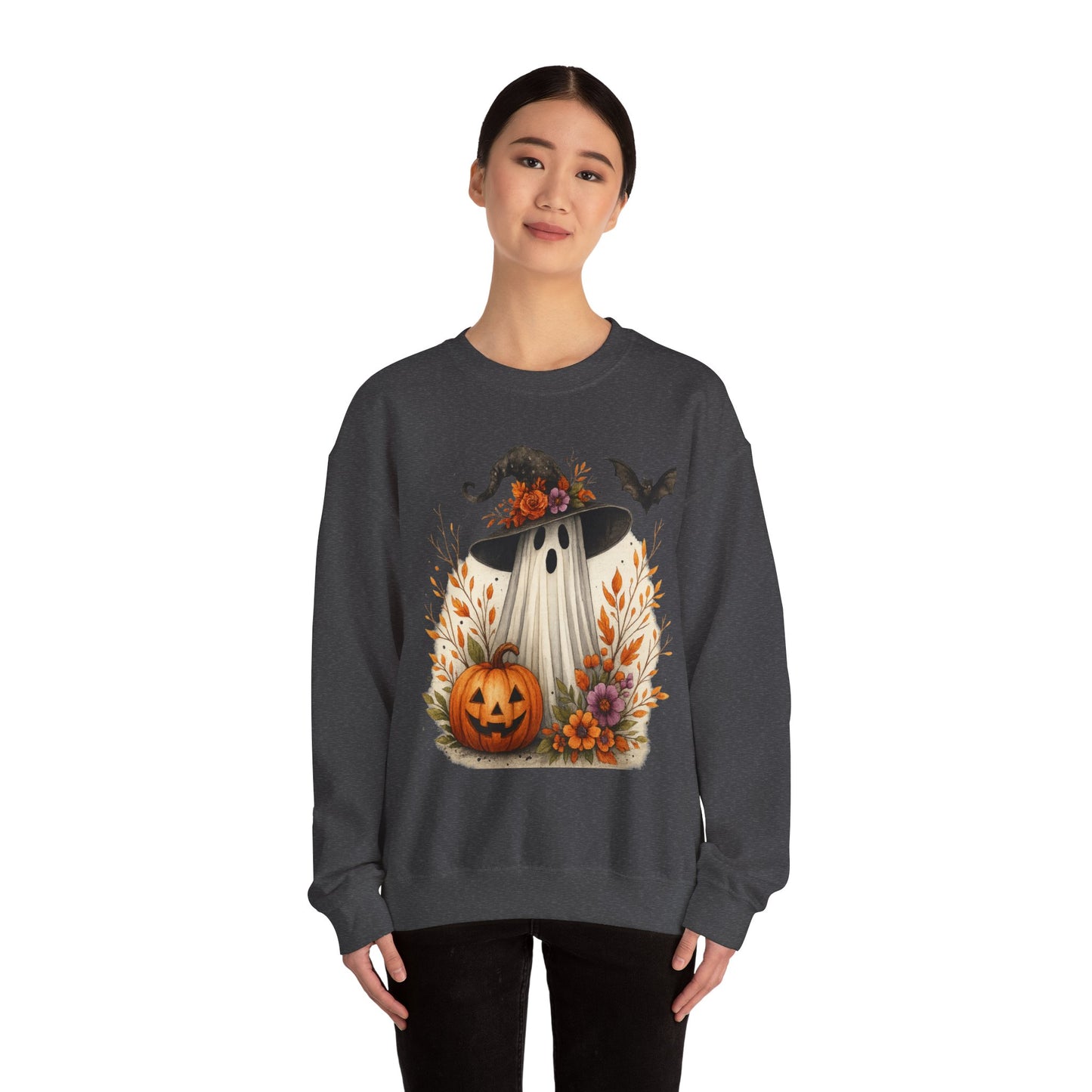 Halloween Ghost Crewneck Sweatshirt, Cozy Fall Apparel, Cute Ghost Design, Pumpkin Sweatshirt, Unisex Halloween Gift