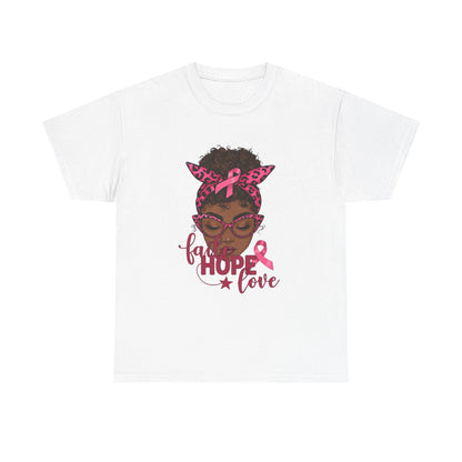 Hope Love Faith Black Woman Pink Ribbon Tee