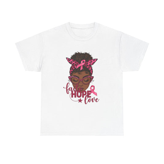 Hope Love Faith Black Woman Pink Ribbon Tee
