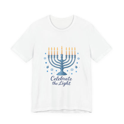 Hanukkah Menorah Tee — "Celebrate the Light" Holiday T‑Shirt