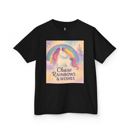 Chase Rainbows & Wishes Unicorn Kids Tee, Magical T-Shirt, Birthday Gift for Kids, Unicorn Lover Apparel, Playful Cotton Tee
