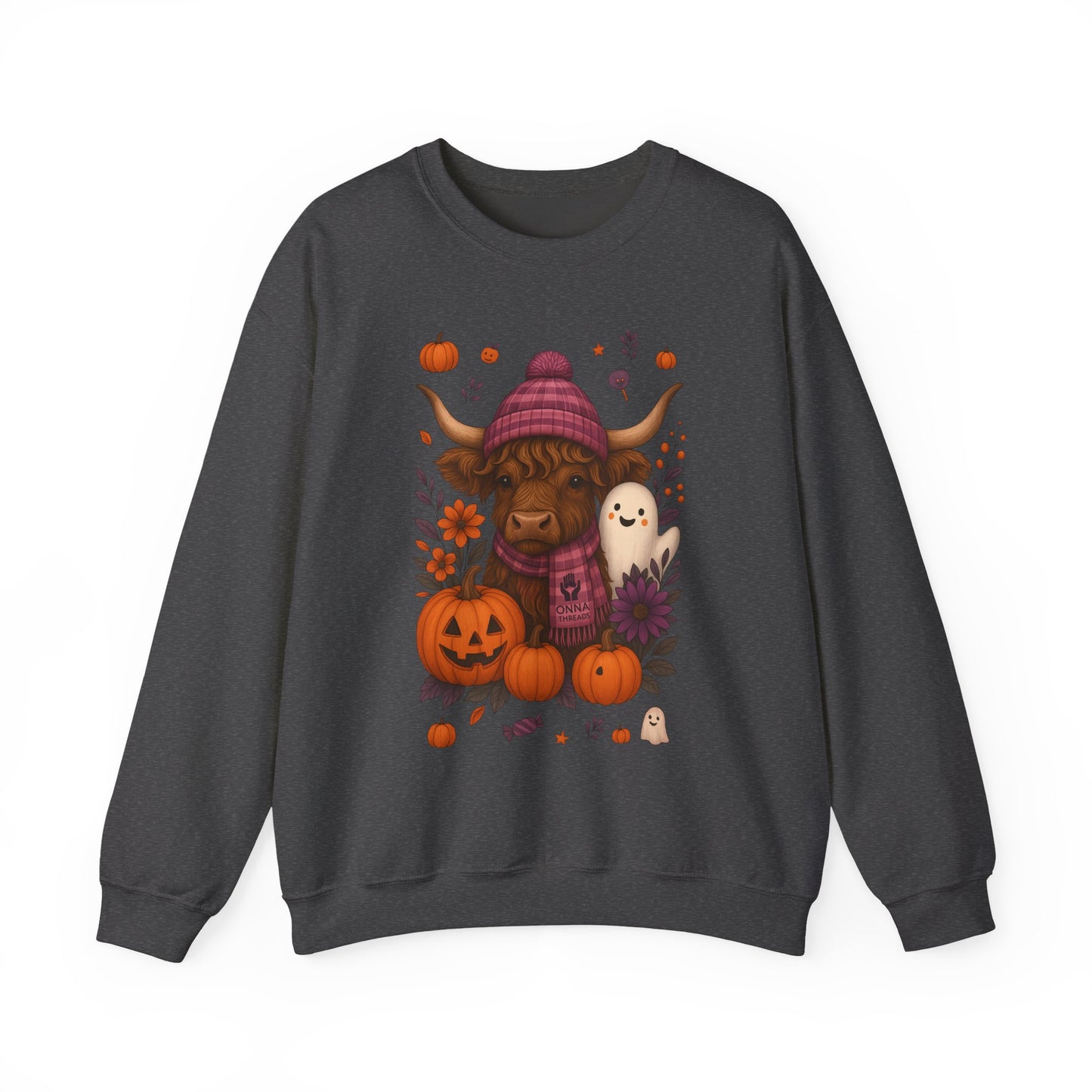 Highland Cow & Ghost Halloween Crewneck Sweatshirt