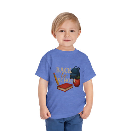 Toddler Tee Back to School Shirt with Backpack, Apple, Pencil, and Book Design